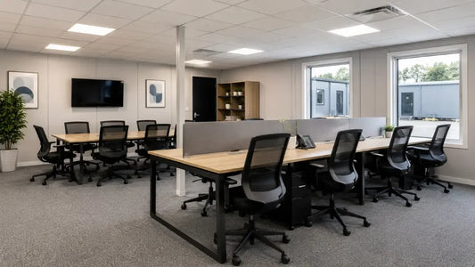 Office furniture rental setup for a temporary workspace in New Jersey