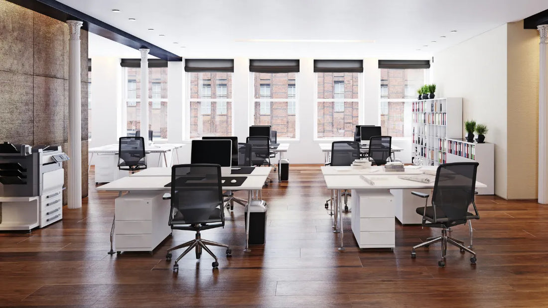 Modern office furniture rentals for businesses in New Jersey featuring desks, ergonomic chairs, and conference room furniture.
